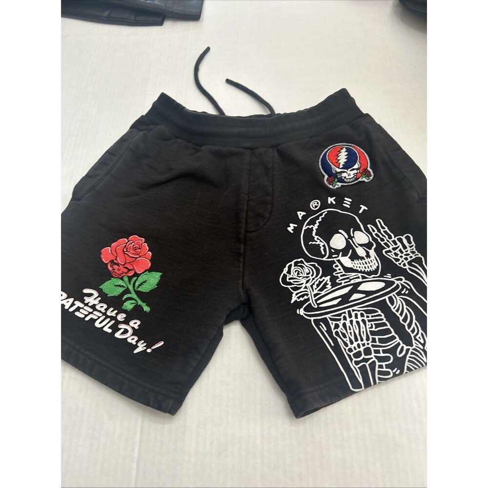 Grateful Dead x Market Shorts Medium Black Faded Vintage Wash Skull Have A Day